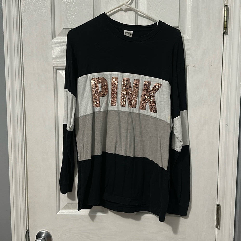 PINK long sleeve tee shirt with sequin size med